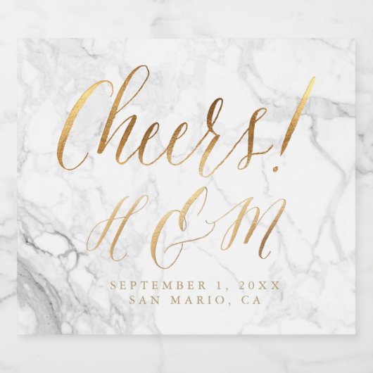 Imitate Gold Ampersand, A-Z Monogramm Marmor Schaumweinetikett (Einzelnes Label)