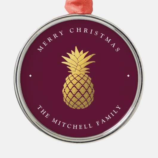 Imitate Gold Ananas auf Burgund | Weihnachten Ornament Aus Metall (Vorne)