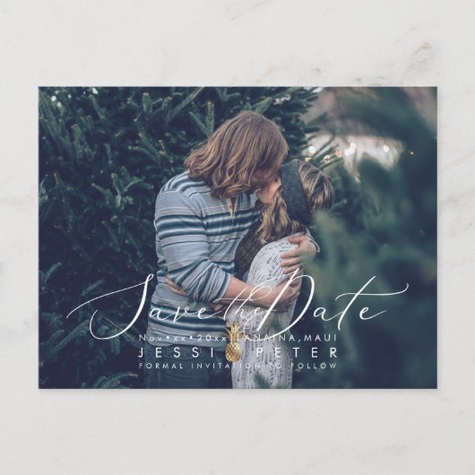 Imitate Gold Ananas Foto Save the Date Postkarte (Vorderseite)