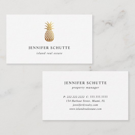 Imitate Gold Ananas Tropical Real Anwesen Agent Visitenkarte (Vorne/Hinten)