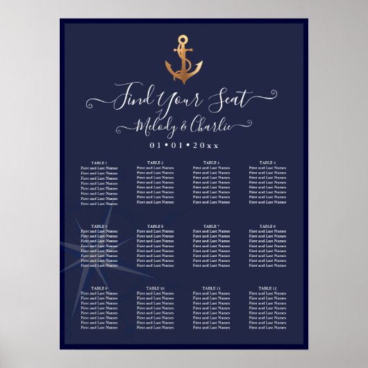 IMITATE GOLD ANCHOR NAVY NAUTICAL SITZPLATTE POSTER (Vorne)