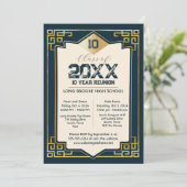 Imitate Gold Art Deco 10 Jahre High School Wieders Einladung (Stehend Vorderseite)