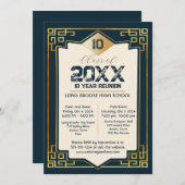Imitate Gold Art Deco 10 Jahre High School Wieders Einladung (Vorne/Hinten)