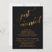 Imitate Gold auf Black Just Married Post Wedding E Einladung (Vorderseite)