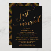 Imitate Gold auf Black Just Married Post Wedding E Einladung (Vorne/Hinten)