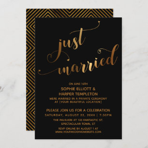 Imitate Gold auf Black Just Married Post Wedding E Einladung