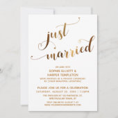Imitate Gold auf White Just Married Post Wedding E Einladung (Vorderseite)