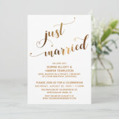 Imitate Gold auf White Just Married Post Wedding E Einladung (Stehend Vorderseite)