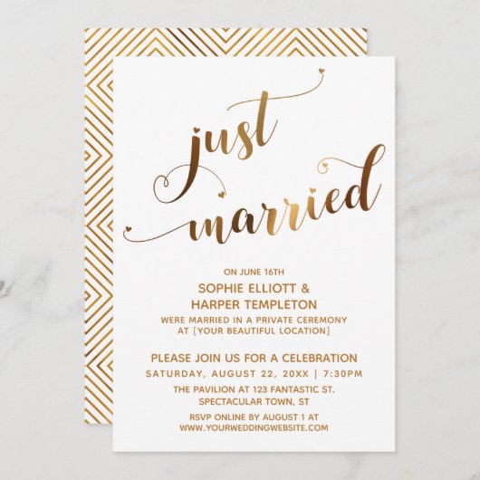 Imitate Gold auf White Just Married Post Wedding E Einladung (Vorne/Hinten)