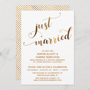 Imitate Gold auf White Just Married Post Wedding E Einladung