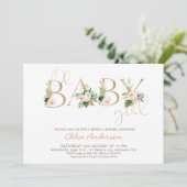 Imitate Gold Baby Floral Oh Girl Baby Dusche Einladung (Stehend Vorderseite)
