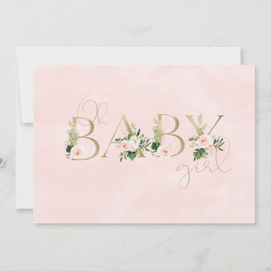 Imitate Gold Baby Floral Oh Girl Baby Dusche Einladung (Rückseite)