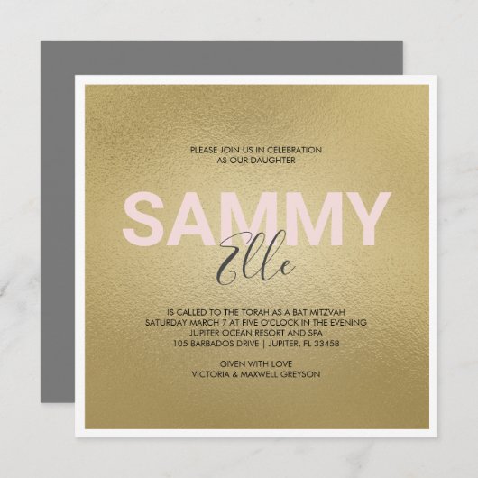 Imitate Gold Bat Mitzvah Einladung (Vorne/Hinten)
