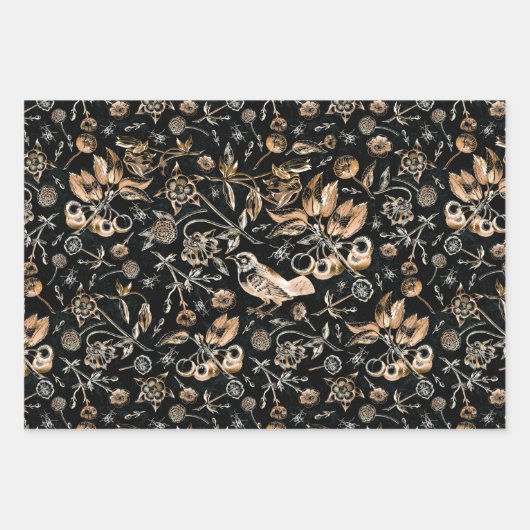 Imitate Gold Bird Beetles Blume Kirsche Früchte Geschenkpapier Set (Vorderseite 2)