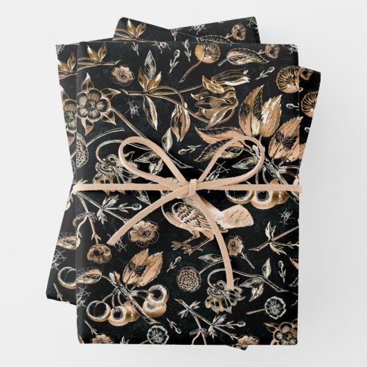 Imitate Gold Bird Beetles Blume Kirsche Früchte Geschenkpapier Set (Beispiel)