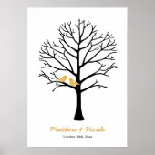 Imitate Gold Birds Black Fingerprint Tree Hochzeit Poster (Vorne)