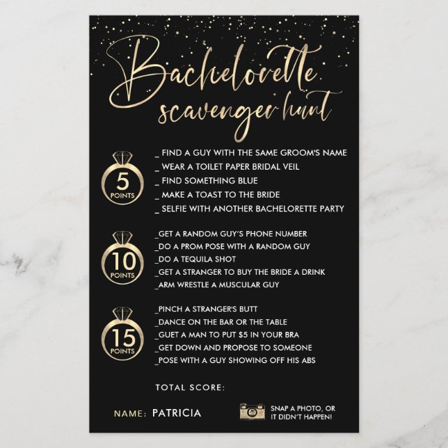 Imitate Gold Black Bachelorette Scavenger Jagdspie (Vorderseite)