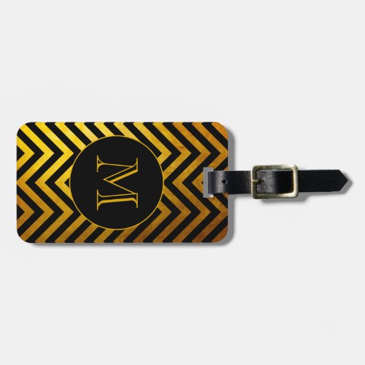 Imitate Gold Black Zickzack Pattern Custom Monogra Gepäckanhänger (Vorderseite horizontal)