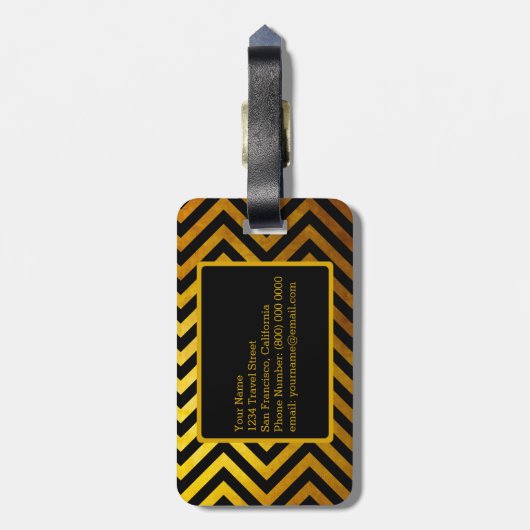 Imitate Gold Black Zickzack Pattern Custom Monogra Gepäckanhänger (Rückseite vertikal)