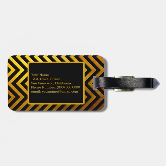 Imitate Gold Black Zickzack Pattern Custom Monogra Gepäckanhänger (Rückseite horizontal)