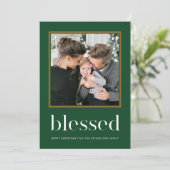 Imitate Gold Blätter gesegnet mit Foto Green Holid Einladung (Stehend Vorderseite)