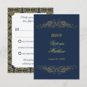 Imitate Gold Blühte Damask Navy Blue UAWG Einladung (Vorne/Hinten)