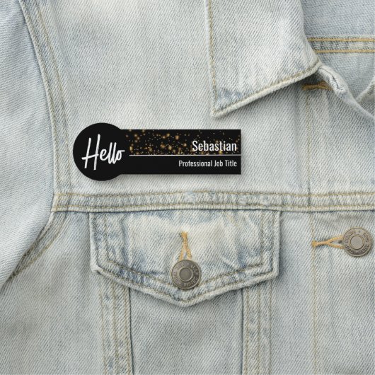 Imitate Gold Bokeh Black & Gold Beruflich Namensschild (Beispiel)