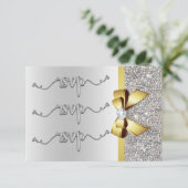 Imitate Gold Bow Silver Sequins UAWG Wedding RSVP Karte (Stehend Vorderseite)