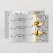 Imitate Gold Bow Silver Sequins UAWG Wedding RSVP Karte (Vorne/Hinten)