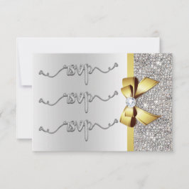 Imitate Gold Bow Silver Sequins UAWG Wedding RSVP Karte