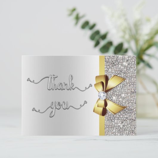 Imitate Gold Bow Silver Sequins Vielen Dank für Ih Dankeskarte (Stehend Vorderseite)