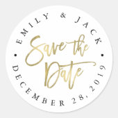 Imitate Gold Brush Letters Save the Date Runder Aufkleber (Vorderseite)