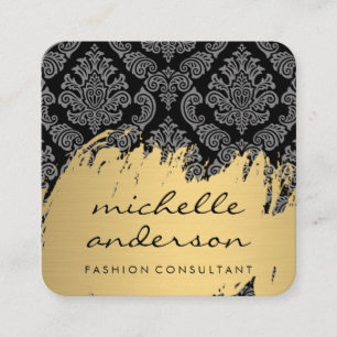 Imitate Gold Brushed Damask Muster Quadratische Visitenkarte