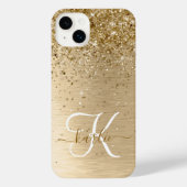 Imitate Gold Brushed Metal Glitzer Monogram Name iPhone Hülle (Rückseite)