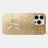 Imitate Gold Brushed Metal Glitzer Monogram Name iPhone Hülle (Rückseite (Horizontal))