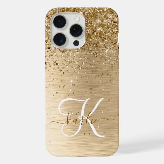 Imitate Gold Brushed Metal Glitzer Monogram Name iPhone Hülle (Rückseite)