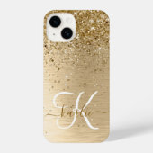 Imitate Gold Brushed Metal Glitzer Monogram Name iPhone Hülle (Rückseite)