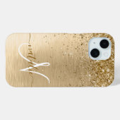 Imitate Gold Brushmetall Glitzer Print Monogram Case-Mate iPhone Hülle (Rückseite (Horizontal))