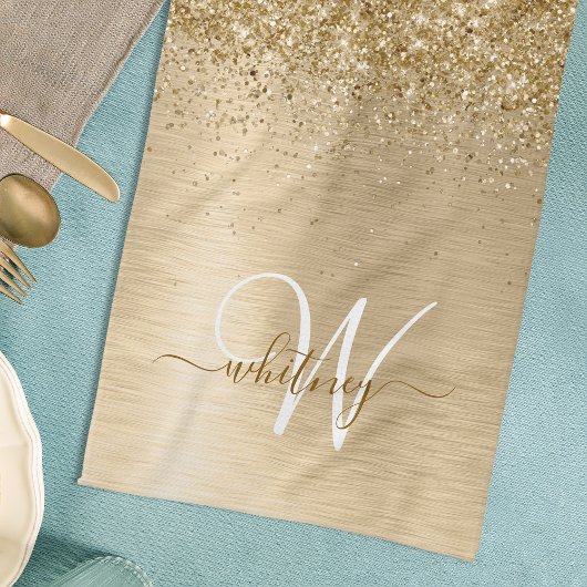 Imitate Gold Brushmetall Glitzer Print Monogram Geschirrtuch
