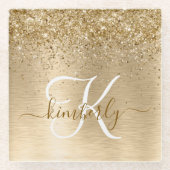 Imitate Gold Brushmetall Glitzer Print Monogram Glasuntersetzer (Vorderseite)