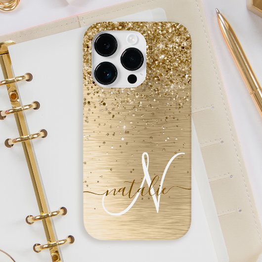 Imitate Gold Brushmetall Glitzer Print Monogram Na Case-Mate iPhone Hülle