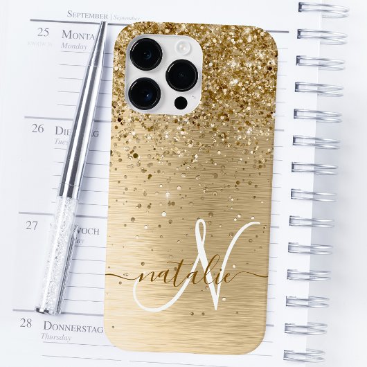 Imitate Gold Brushmetall Glitzer Print Monogram Na Case-Mate iPhone Hülle