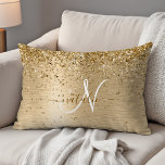 Imitate Gold Brushmetall Glitzer Print Monogram Na Dekokissen<br><div class="desc">Dieses schicke Kissendesign mit hübschem goldglänzenden Glitzer auf goldgebürstetem metallischem Hintergrund ist einfach zu personalisieren.</div>