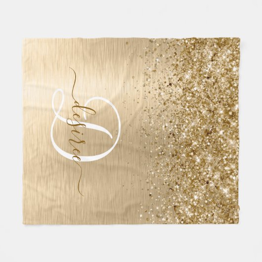 Imitate Gold Brushmetall Glitzer Print Monogram Na Fleecedecke (Vorderseite (Horizontal))