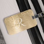 Imitate Gold Brushmetall Glitzer Print Monogram Na Gepäckanhänger<br><div class="desc">Dieses schicke Gepäckanhänger-Design mit hübschem goldglänzenden Glitzer auf goldgebürstetem metallischem Hintergrund ist einfach zu personalisieren.</div>