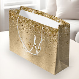 Imitate Gold Brushmetall Glitzer Print Monogram Na Große Geschenktüte