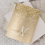 Imitate Gold Brushmetall Glitzer Print Monogram Na iPad Pro Cover<br><div class="desc">Dieses schicke Design mit hübschem vergoldeten Glitzer auf goldgebürstetem metallischem Hintergrund ist einfach zu personalisieren.</div>