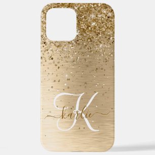 Imitate Gold Brushmetall Glitzer Print Monogram Na iPhone 12 Pro Max Hülle