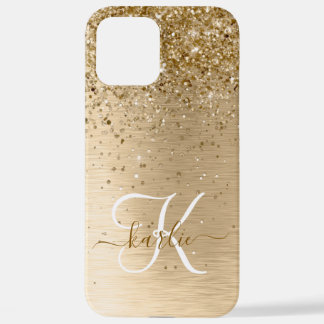 Imitate Gold Brushmetall Glitzer Print Monogram Na iPhone 12 Pro Max Hülle