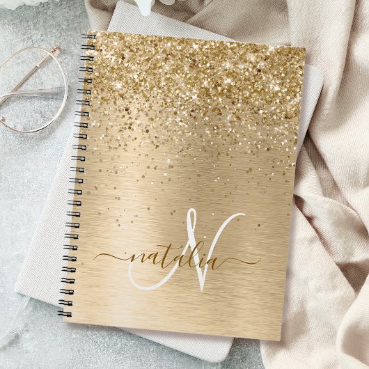 Imitate Gold Brushmetall Glitzer Print Monogram Na Notizblock